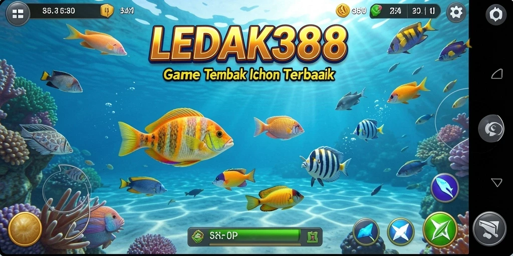 Tampilan gameplay LEDAK388 yang menampilkan aksi Tembak Ikan yang seru.