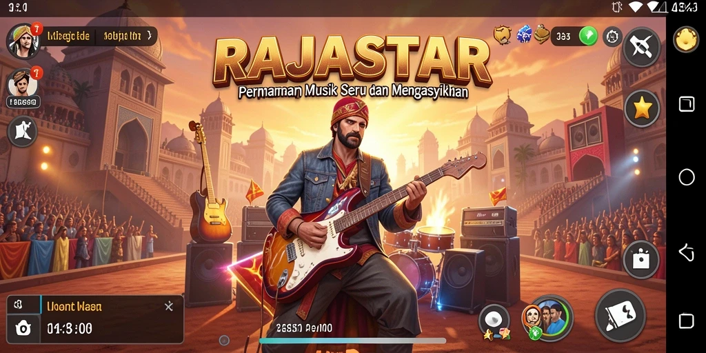 Tampilan gameplay RAJASTAR dengan iringan musik yang mengasyikkan.