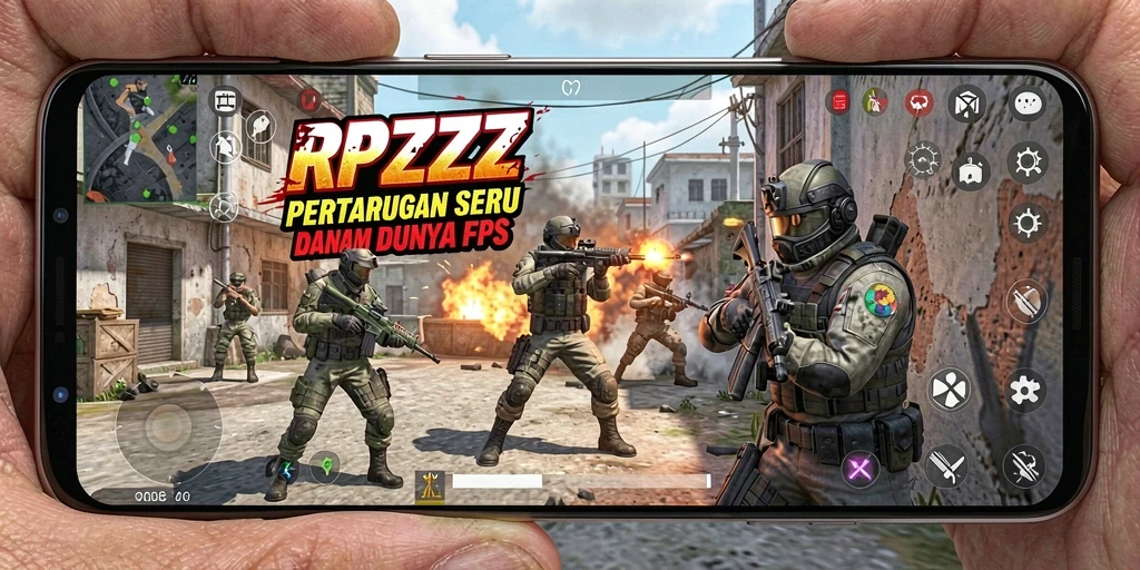 Menampilkan aksi seru dalam gameplay FPS RPZZZ.