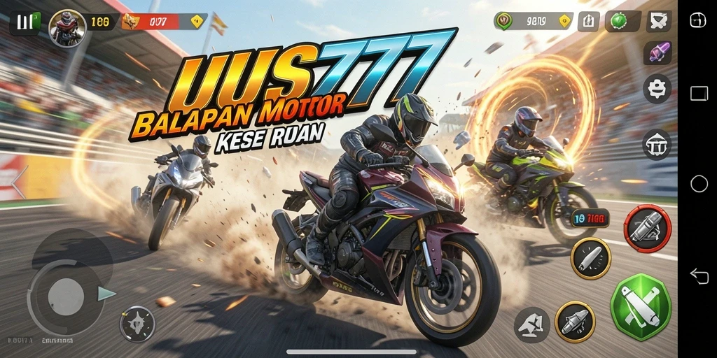 Screenshot menunjukkan momen mendebarkan dalam balapan motor UUS777.