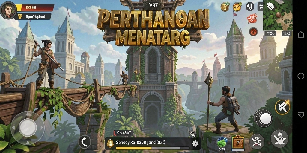 Screenshot V87 menunjukkan aksi seru dalam strategis Tower Defense.