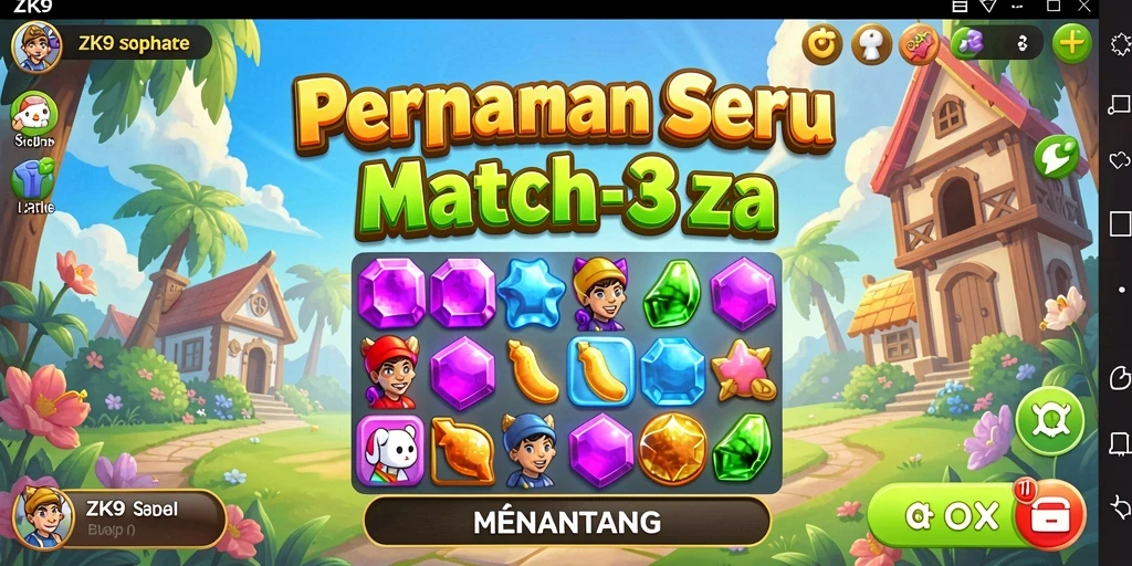 Screenshot gameplay ZK9 dengan permata yang berwarna-warni.