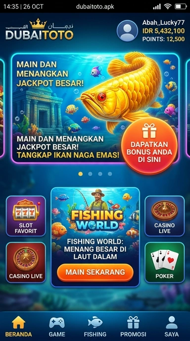 Tangkapan layar antarmuka pengguna di aplikasi dubaitoto.